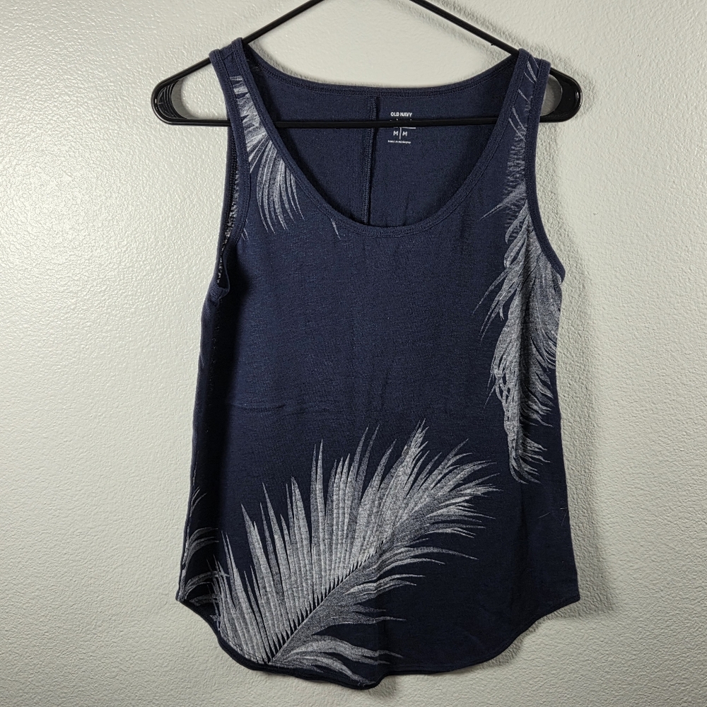 Old Navy Dark Blue Tank Top with Palm Design
